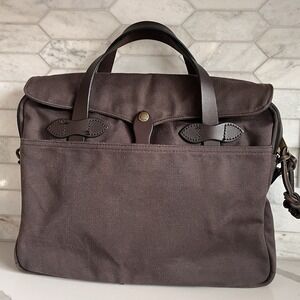 Filson Rugged Twill Original Briefcase Style 256 Brown Leather No Shoulder Strap